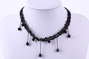 Black String With Crystal Glass Beads Choker Necklace