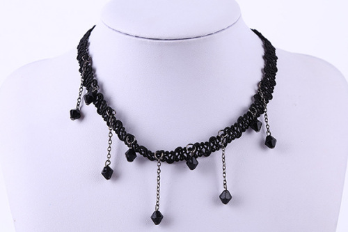 String preta com contas de vidro de cristal gargantilha colar