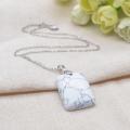 Natural Howlite Women Chakra Rectangle Gemstone Pendant Necklace with 45cm silver chain