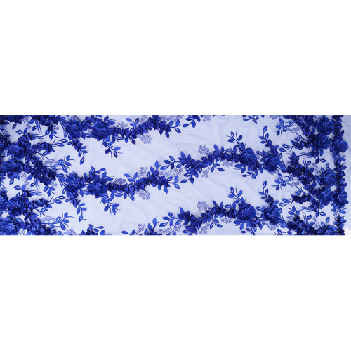 Deep Blue Color 3D Flower Lace Embroidery Fabric