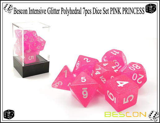 Bescon Intensive Glitter Polyhedral 7pcs Dice Set PINK PRINCESS-4
