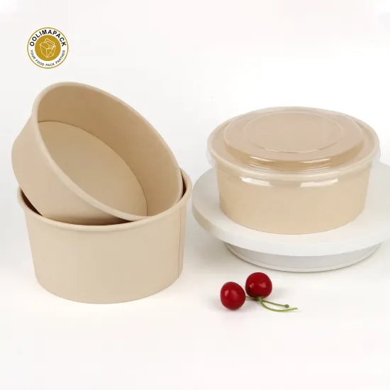 Disposable Eco-Friendly Paper and Bamboo Fiber Salad Bowls with PLA Lids - Available in 500ml to 1300ml Sizes
