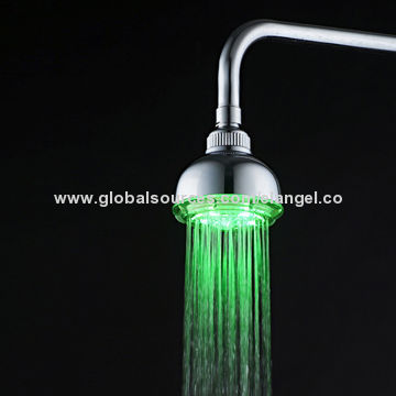 LED showerhead, green for cold, blue for normal and red for hot, operated by hydro power