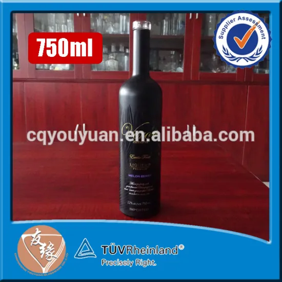 Food grade glass materail 750ml matte black wine bottle cork top