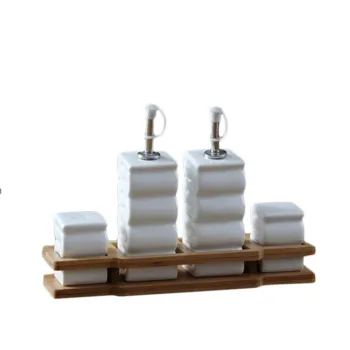 Handcrafted White Ceramic Crinkly Salt and Pepper Shakers with Oil Bottles