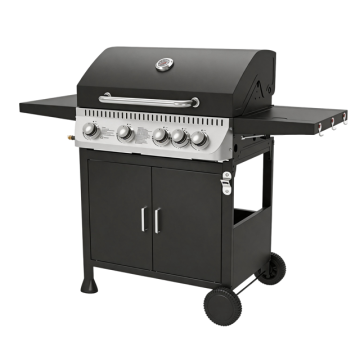 Barbecue au propane de luxe à 5 brûleurs avec finition noir mat et crochets à outils