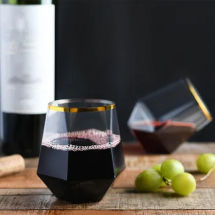 Wholesale Stemless Plastic Whiskey Glasses -Disposable, Shatterproof, Gold Border