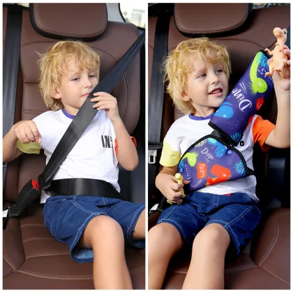 Cartoon seat belt pillow with seat belt adjuster