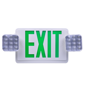 LED Emergency Lighting Exit Sign with Built-in Batteries: Twin Head Combo