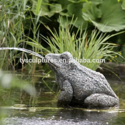 Hot sale small stone frog garden art marble frog water fountain