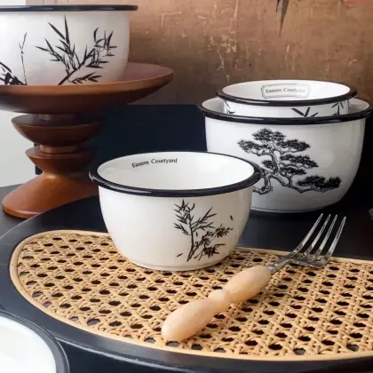 Black and White Asian-Inspired Tableware with Bamboo and Pine Designs