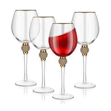 Gold Rimmed Rhinestone Diamond Studded Wine Glass Set for Wedding
