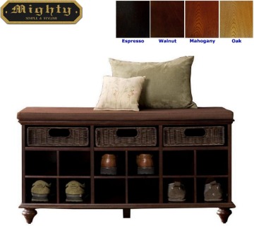 Wooden Entryway 3 Drawer Shoe Storage Bench Seat