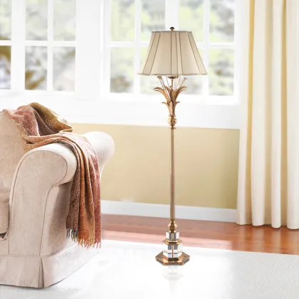 Antique Brass Glory Classic Floor Lamp with Beige Shade