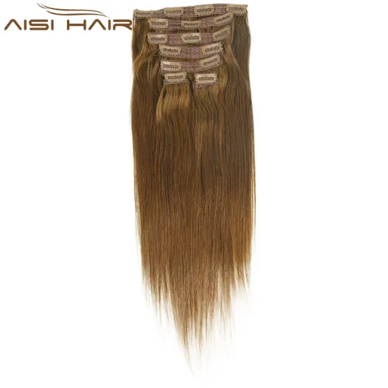 Peruvian Long Silky Straight Wave Hairpieces 16 Clip In Extension Brown Color  Hair