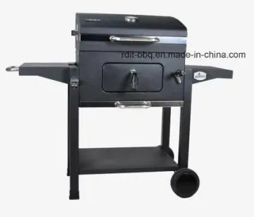 Square Charcoal Grill with Powder Coated Lid and Solid Side Tables & Bottom Shelf