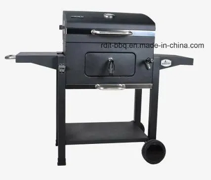 Square Charcoal Grill with Powder Coated Lid and Solid Side Tables & Bottom Shelf