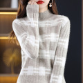 Colour blocked vertical pit striped half turtleneck top