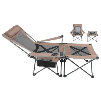 Portable Folding Camping Chair with Reclining Mesh Side Table