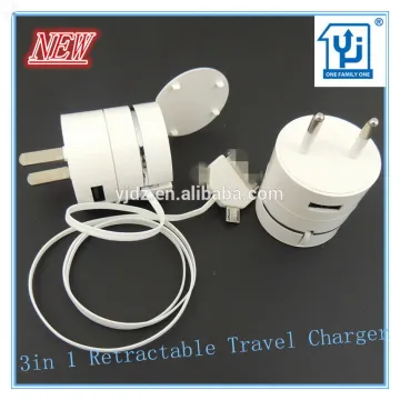 Bestest Wholesale 5v 1A 3in1 Retractable USB Travel Charger for Cell Phone