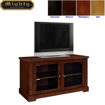 44 inch Walnut Two Door Media Glass LCD TV Stand Unit