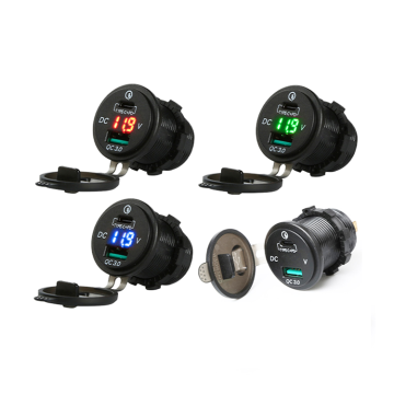 12V 24V DC Waterproof LED Digital Display Power Outlet Voltmeter with Car Charger and USB Socket