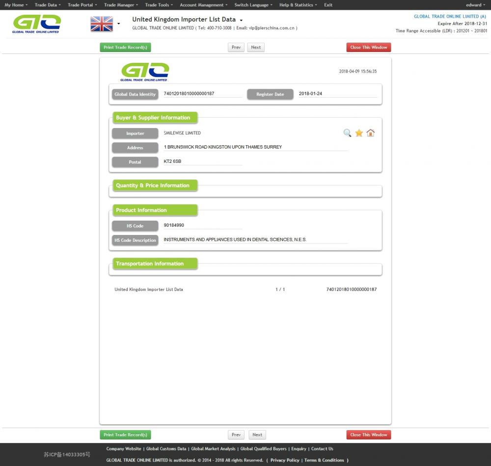 Dental Equipment UK Import Data