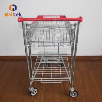 Double layer metal supermarket warehouse hand trolley