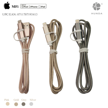 China Supplier Flexible MFI certified 2-in-1 8pin to USB Data Sync Charge Cable