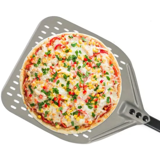 OEM Hard anodized Professional Metal Handle peel pizza spatula shovel Rectangular Aluminum Perforated Pizza Turning Peel