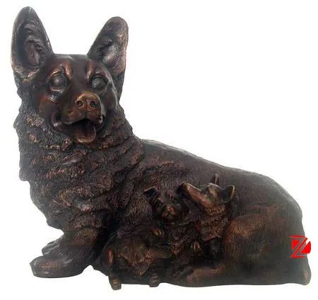 mother with baby bronze dog statues