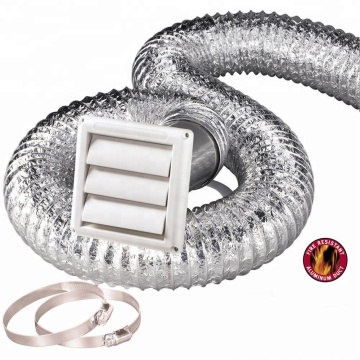 HVAC Systems Parts Flexible Hose Kit 4'' 8 Ft Aluminum Duct,Vent Cover, Wall Pipe, Clamps Set