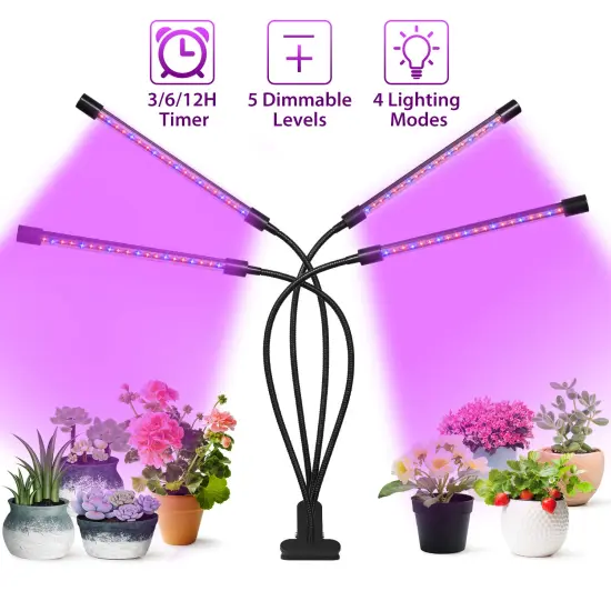 SHENPU 40W 4 Heads Plant Grow Light Clip-On Desk Lamp