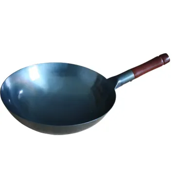 high temperature oxidation no chemical coating Wooden Handle chinese Wok non-stick carbon steel wok pan