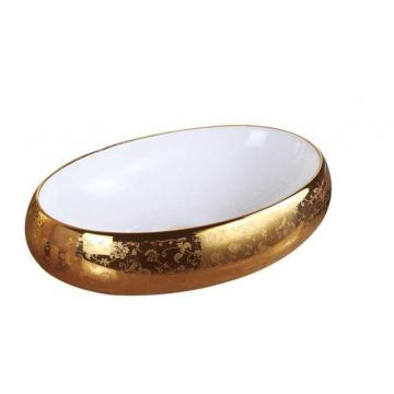 Lavabo de baño clásico ovalado chapado en oro