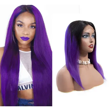 Top 12A Brazilian Virgin 100% Human Hair 4x4 HD Lace Closure Wigs Raw Hair Ombre Color 1b/purple Transparent Lace Frontal Wig
