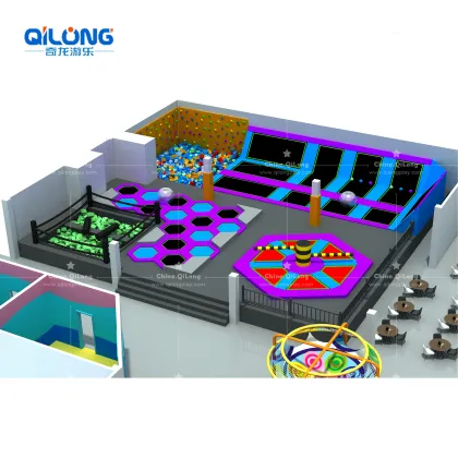 Indoor Playground Trampoline Park: Jumping Mat Zone with Rope Course Interactive Game Systems