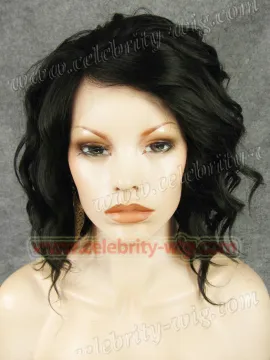 Natural Black Short Wavy Synthetic Lace Front Wig Rihanna Style