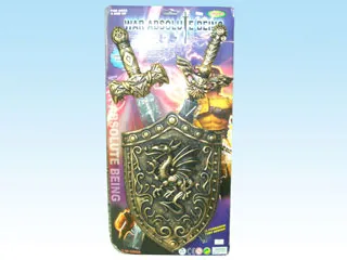 2 BRONZE-COLORED SWORDS + SHIELD toy