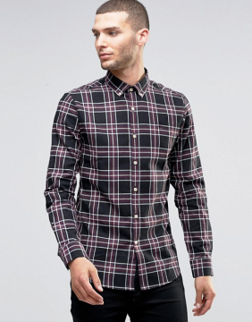 Custom Embroidered Logo Long Sleeve Button Down Collar Mens 100% Cotton Heavyweight Flannel Check Print Slim Fit Casual Shirts