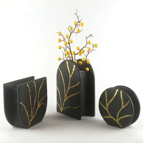 Gold-Hand Painted Custom Design Modern Black Ceramic Flower Vases: Unique and Stylish Decorations for Your Home