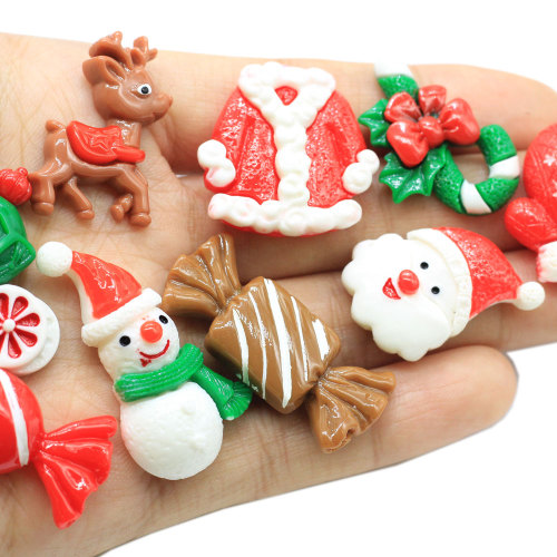 Mixed Resin Design Xmas Beads Charms Flatback Deer Snowman Sweet Candy Christmas Ornament Diy Crafts Jewelry Embellishment