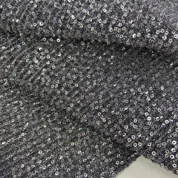 Silver Sequins Embroidery On Lurex Pleated Knit