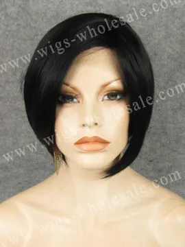 Synthetic straight bob black natural hairline synthetic lace wig short hair