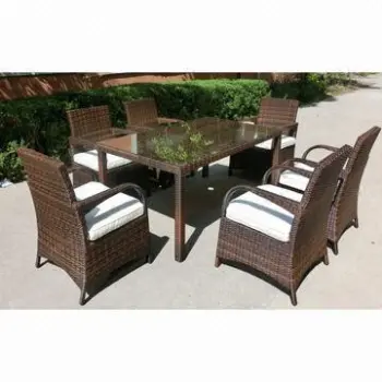 Outdoor Rattan Dining Sets with 5mm Tempered Glass and 8 x 1.2mm Flat PE Wicker Rattan