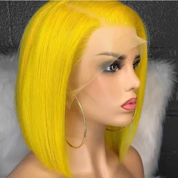 13x4 13x6 colorful human hair yellow bob hd lace frontal wig, 4x4 5x5 highlighted yellow color bob lace closure wig