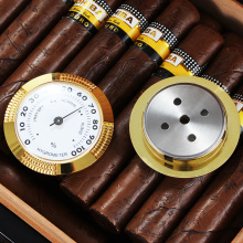 GALINER Pocket Cigar Hygrometer Round Gold Cigar Accessories Mini Accurate Measuring Humidifier Hygrometer For Humidor