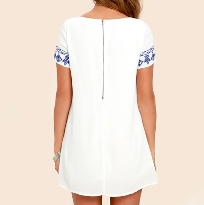 Loose Short Sleeve Mini Appliqued Trimming More Color Women Night Skirt