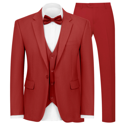 WYWK Men's 3-Piece Suit Banquet Prom Wedding Set-Red-XL