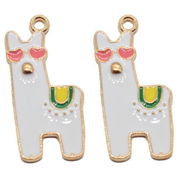 Cartoon Animal Alpaca smalto pendenti con ciondoli Lovely Cartoon Alpaca con occhiali a cuore rosa per orecchini collana braccialetto fai da te